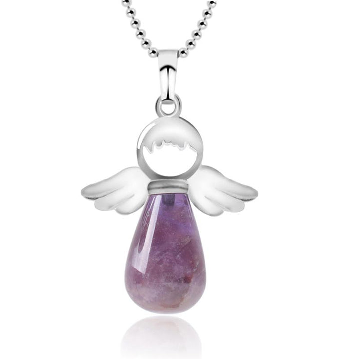 Collier pendentif porte-bonheur en cristal naturel avec petites ailes d'ange de Buddha Stones