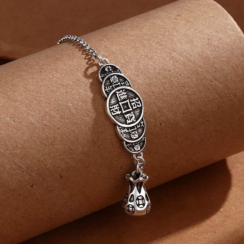 Bracelet de richesse en forme de sac d'argent en cuivre Buddha Stones