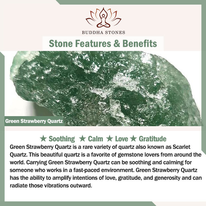 Bracelet de gratitude en Buddha Stones en quartz fraise vert naturel et calcédoine - image 8