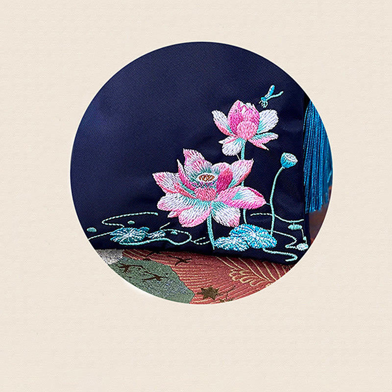 Sac à bandoulière en Buddha Stones imperméable brodé à la main avec fleurs de lotus