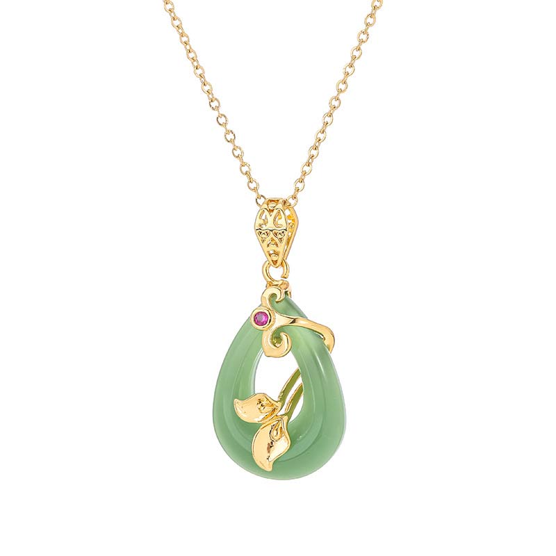 Collier pendentif porte-bonheur en jade à motif ovale avec Buddha Stones