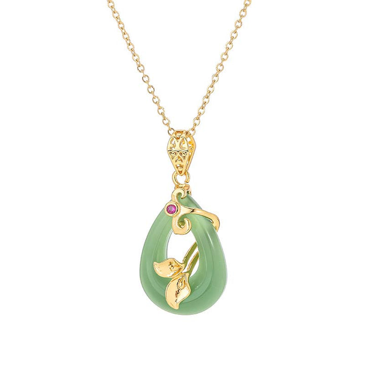 Collier pendentif porte-bonheur en jade à motif ovale avec Buddha Stones