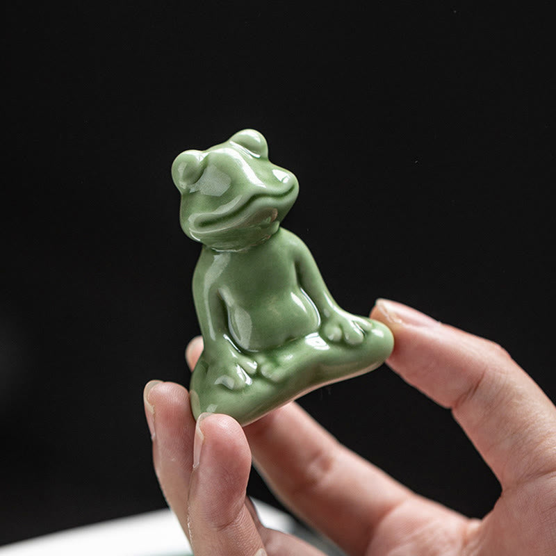 Buddha Stones Mini Petite Méditation Lotus Repos Grenouille Céramique Richesse Chance Maison Thé Animal Figurine Décoration
