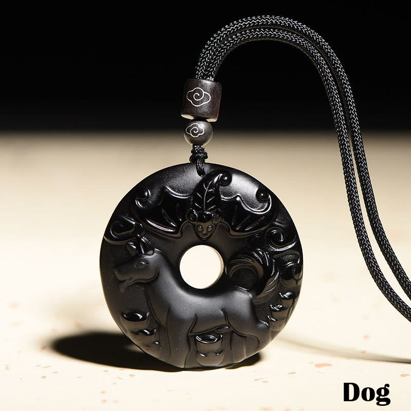 Collier avec pendentif en obsidienne noire naturelle et Buddha Stones du zodiaque chinois - Chien - image 22