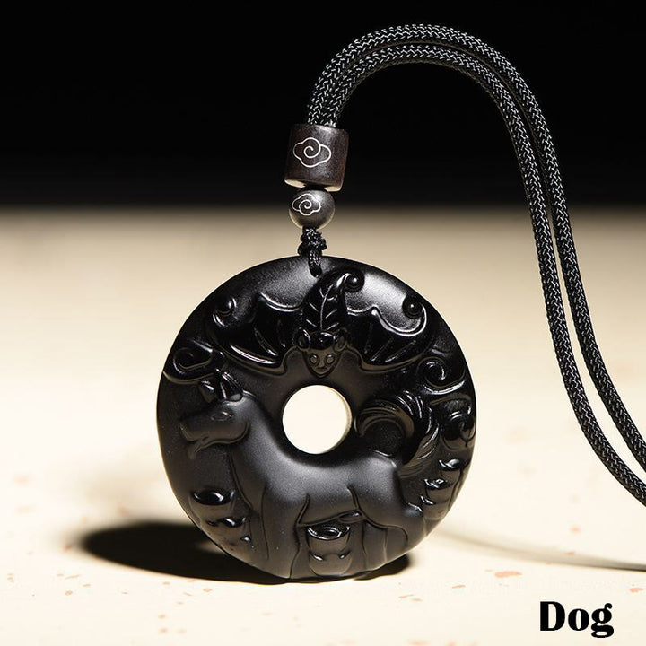 Collier avec pendentif en obsidienne noire naturelle et Buddha Stones du zodiaque chinois - Chien - image 22