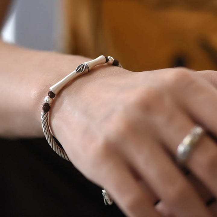 Bracelet porte-bonheur en argent sterling 999 avec motif de cigale en bambou et Buddha Stones