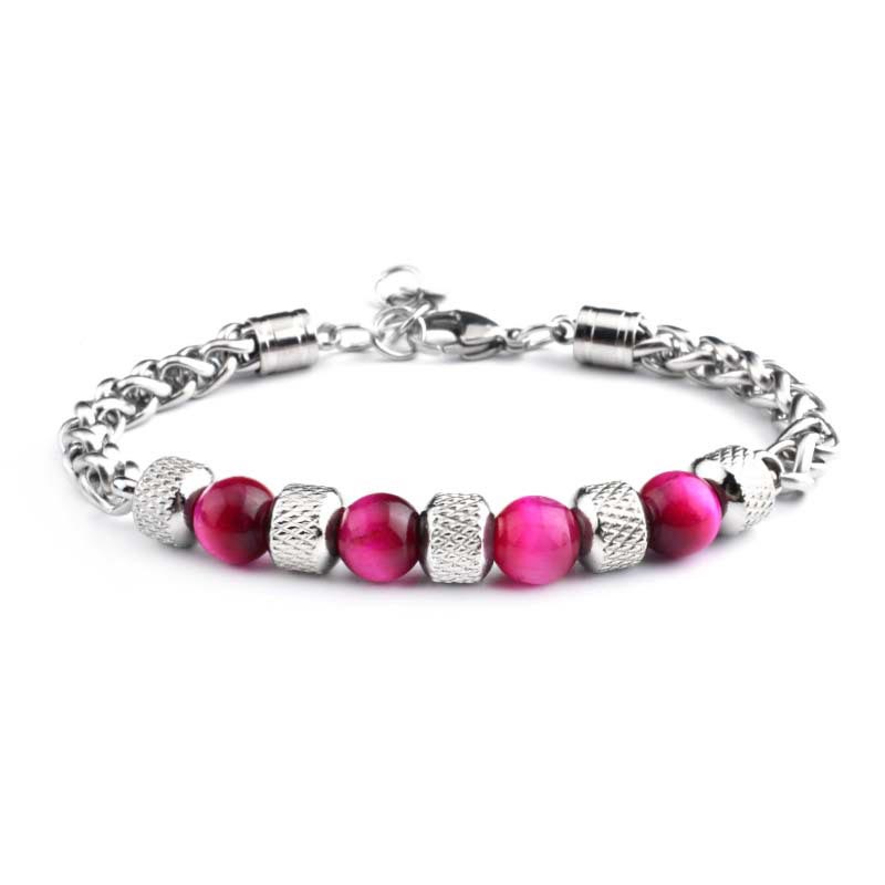 Bracelet courageux en perles d'onyx noir et œil de tigre Buddha Stones - Œil de tigre rouge rose 8 mm - image 9