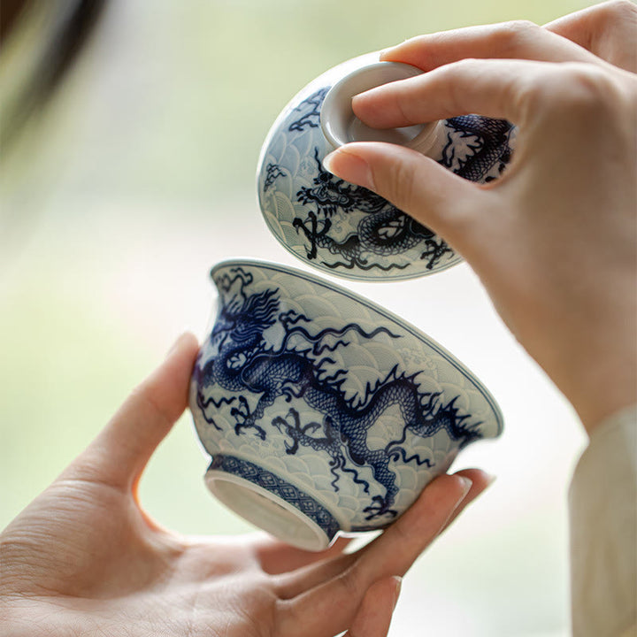 Tasse à thé en céramique motif dragon bleu Buddha Stones Tasses à thé Kung Fu