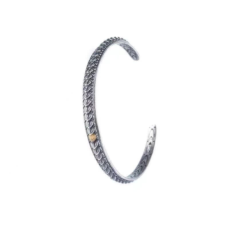 Bracelet manchette en Buddha Stones avec motif d'écailles de dragon vintage pour la chance et la richesse