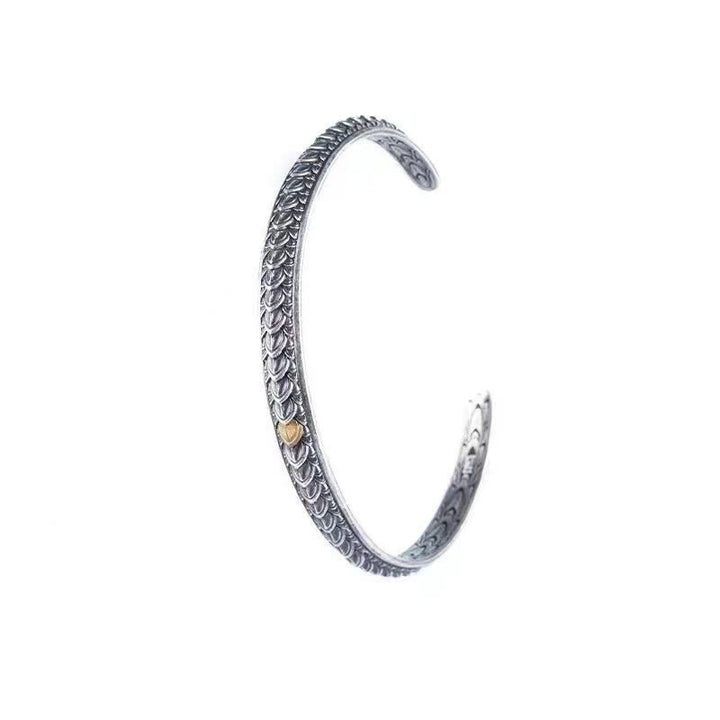 Bracelet manchette en Buddha Stones avec motif d'écailles de dragon vintage pour la chance et la richesse