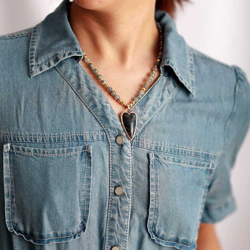 Collier pendentif en perles de guérison et de soutien en labradorite avec Buddha Stones - image 2