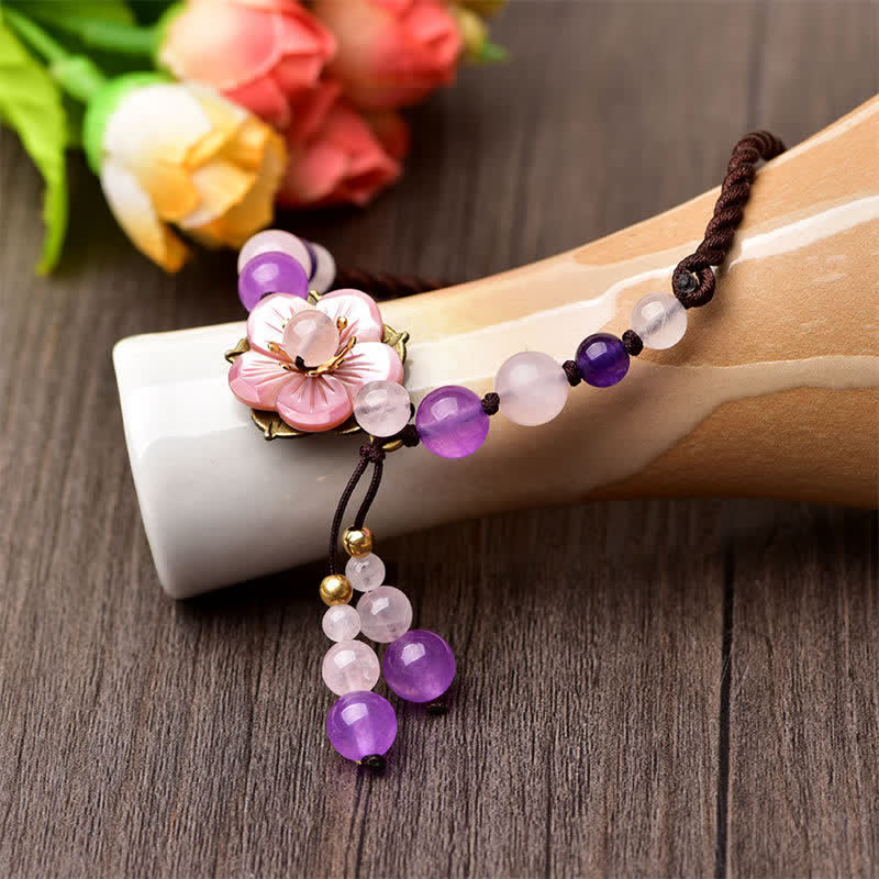 Buddha Stones Bracelet de cheville Améthyste Rose Quartz Crystal Charm Lucky Healing
