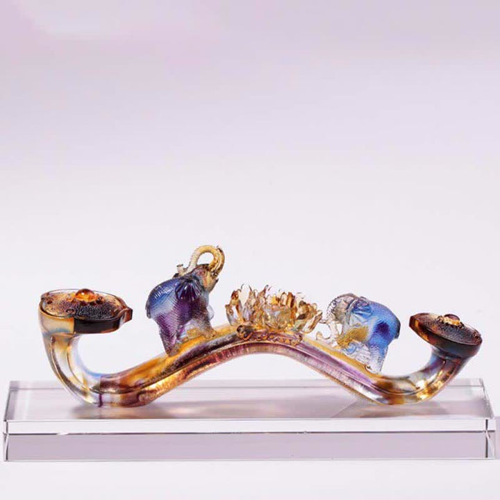 Pièce d'art en cristal fait à la main en forme d'éléphant Ruyi de Liuli, décoration d'intérieur avec base en cristal - image 1