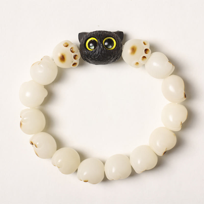 Bracelet de sagesse porte-bonheur en bois d'ébène avec de belles pattes et des graines de Bodhi naturelles de Buddha Stones - Graine de Bodhi blanche - Version simple (tour de poignet 14-15 cm) - image 17