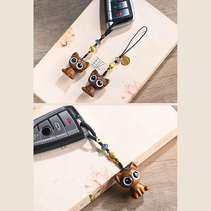 Buddha Stones en bois de santal vert, chat porte-bonheur, poisson koï, décoration à suspendre pour téléphone