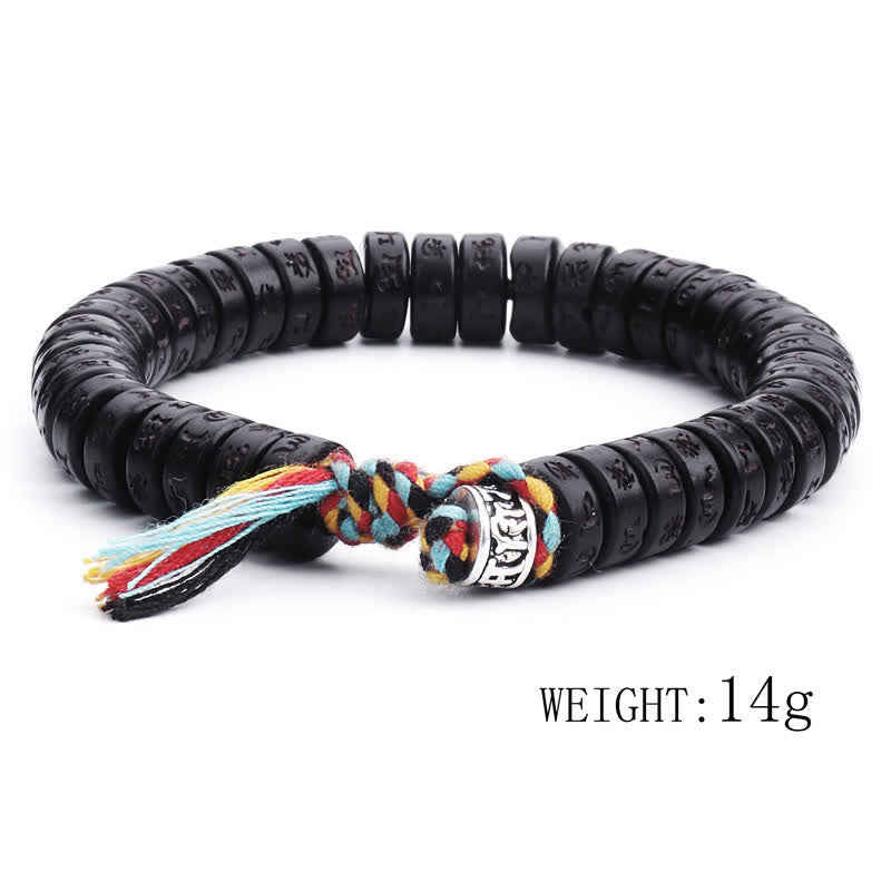 Bracelet tibétain en perles de noix de coco Buddha Stones gravées, mantra Om Mani Padme Hum, bonheur