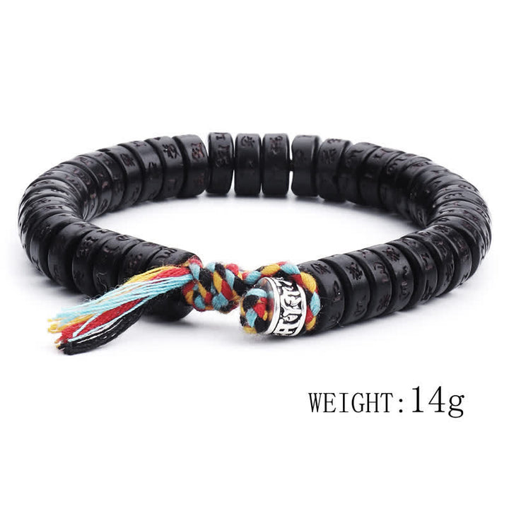 Bracelet tibétain en perles de noix de coco Buddha Stones gravées, mantra Om Mani Padme Hum, bonheur