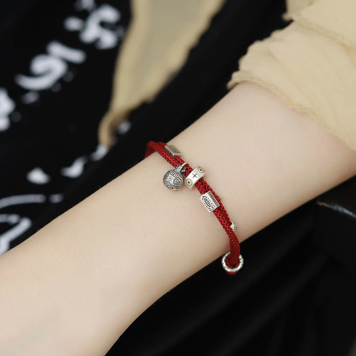Bracelet tressé artisanal en argent sterling 925 Buddha Stones et or représentant une bête avaleuse de poisson Koi