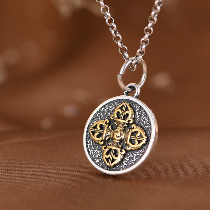 Collier de bénédiction Buddha Stones en argent Sterling 925 Pendentif double Dorje Vajra