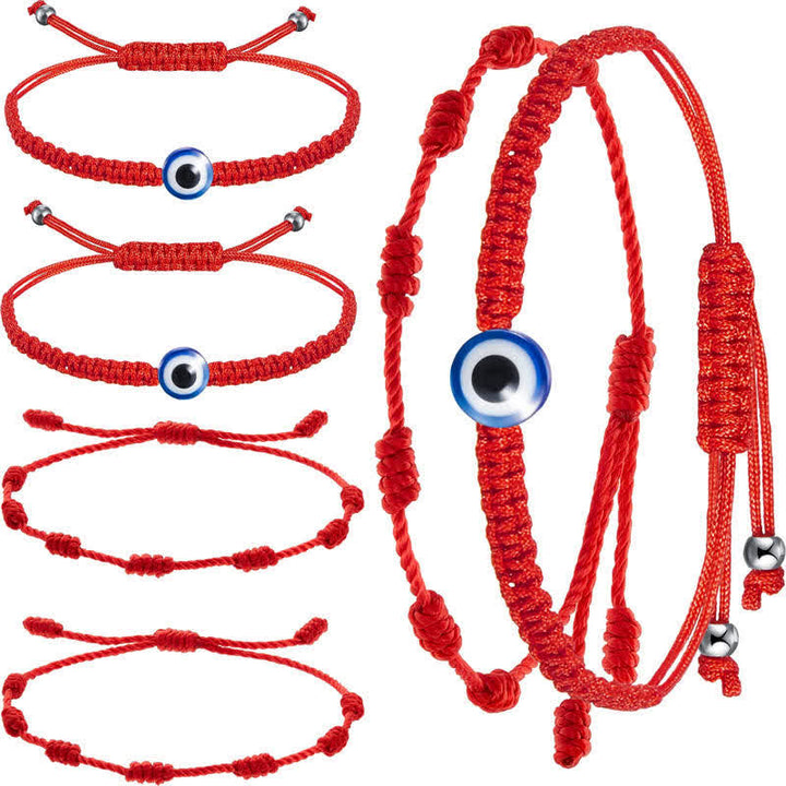 Bracelet de protection en corde rouge à sept nœuds contre le mauvais œil, 4 pièces, Buddha Stones