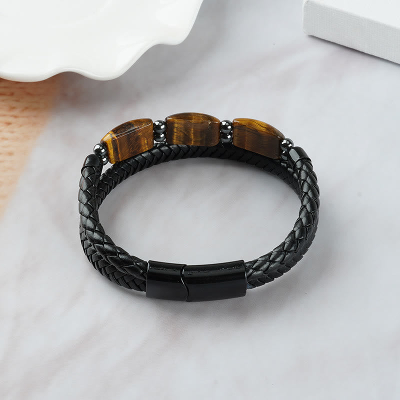 Bracelet en cuir avec boucle magnétique et protection naturelle de l'œil de tigre et des Buddha Stones