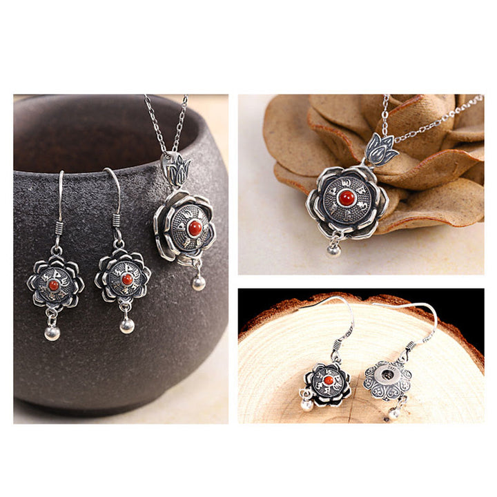 Collier pendentif et boucles d'oreilles en argent sterling 925 avec Buddha Stones Om Mani Padme Hum Lotus Peace - image 7