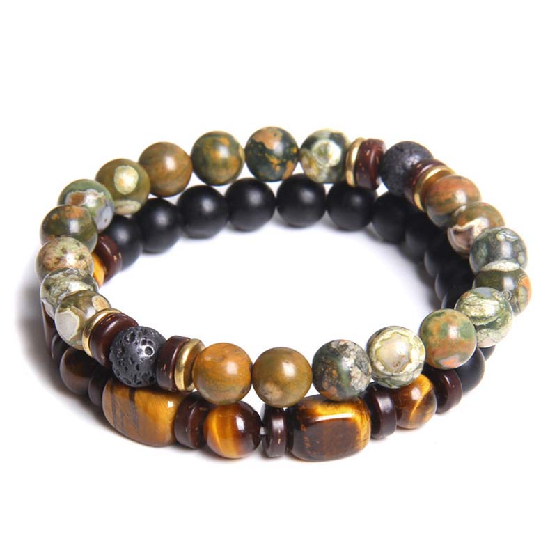 Bracelet de perles œil de tigre en cristal de guérison en Buddha Stones 2 pièces