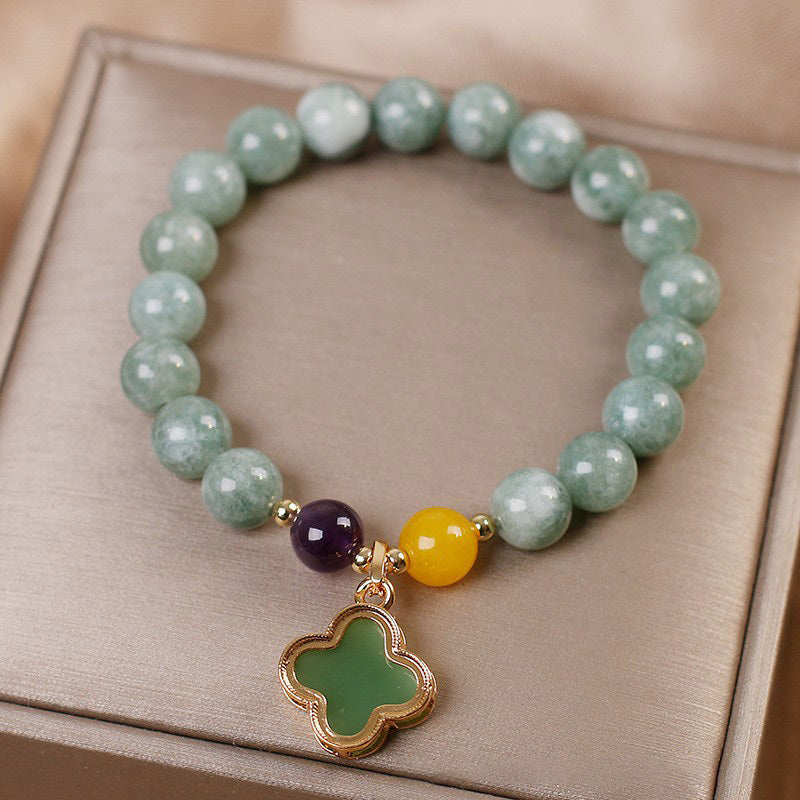 Bracelet porte-bonheur en jade et trèfle à quatre feuilles avec Buddha Stones