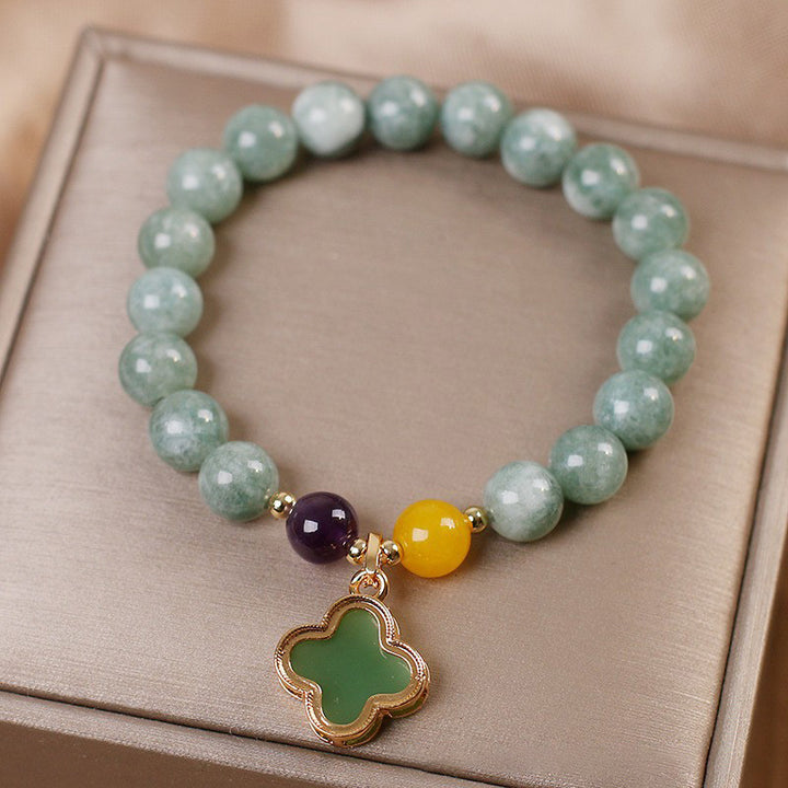Bracelet porte-bonheur en jade et trèfle à quatre feuilles avec Buddha Stones