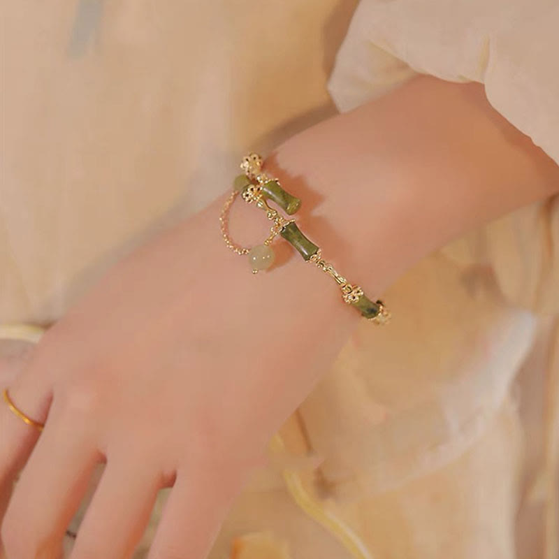 Bracelet porte-bonheur en jade et bambou avec Buddha Stones