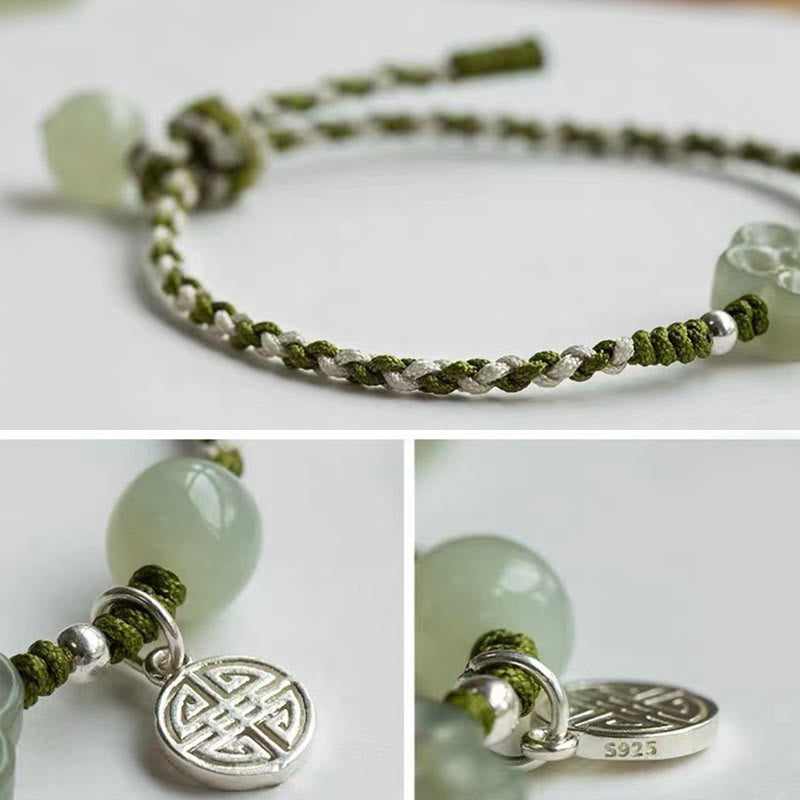 Bracelet tressé en jade fait main avec des Buddha Stones et des fleurs de prunier