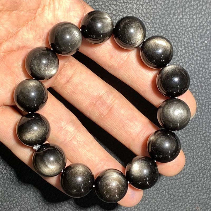 Bracelet de protection apaisant en obsidienne naturelle argentée de Buddha Stones