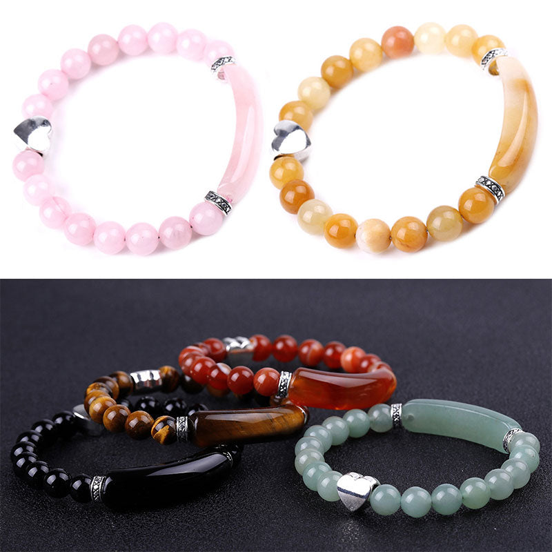 Bracelet unisexe en forme de cœur avec perles en cristal naturel