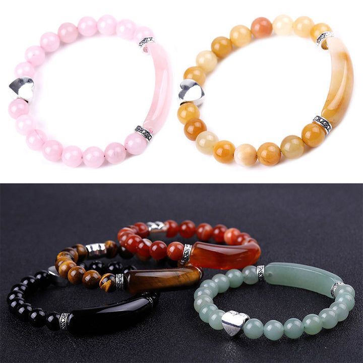 Bracelet unisexe en forme de cœur avec perles en cristal naturel