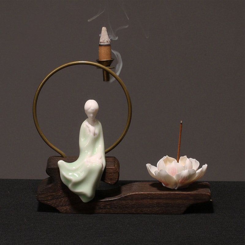 Brûleur d'encens en céramique avec Buddha Stones et lotus pour la guérison et la méditation