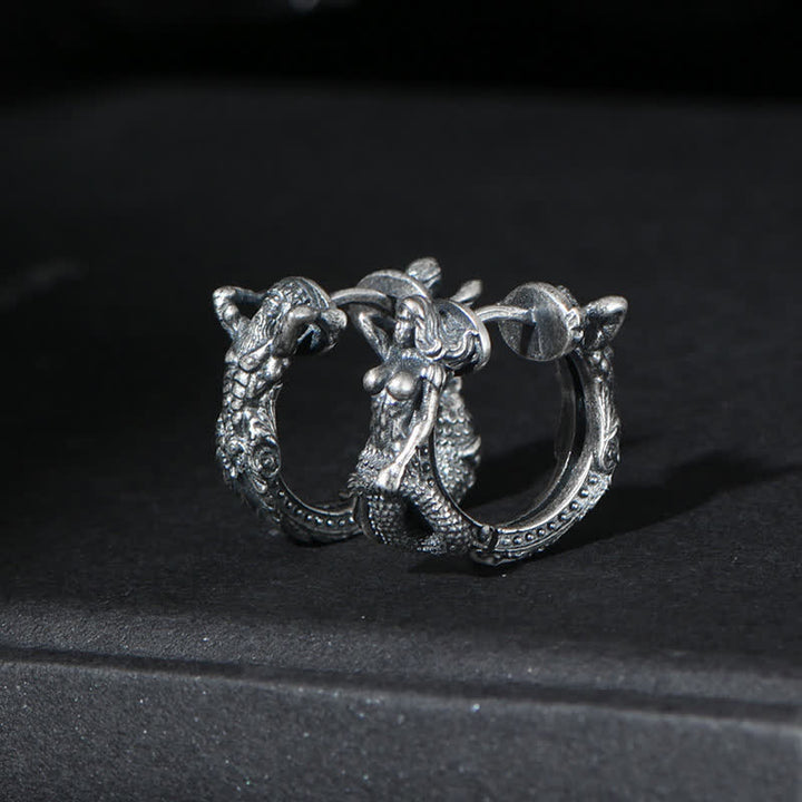 Boucles d'oreilles créoles en argent sterling 925 avec motif dragon