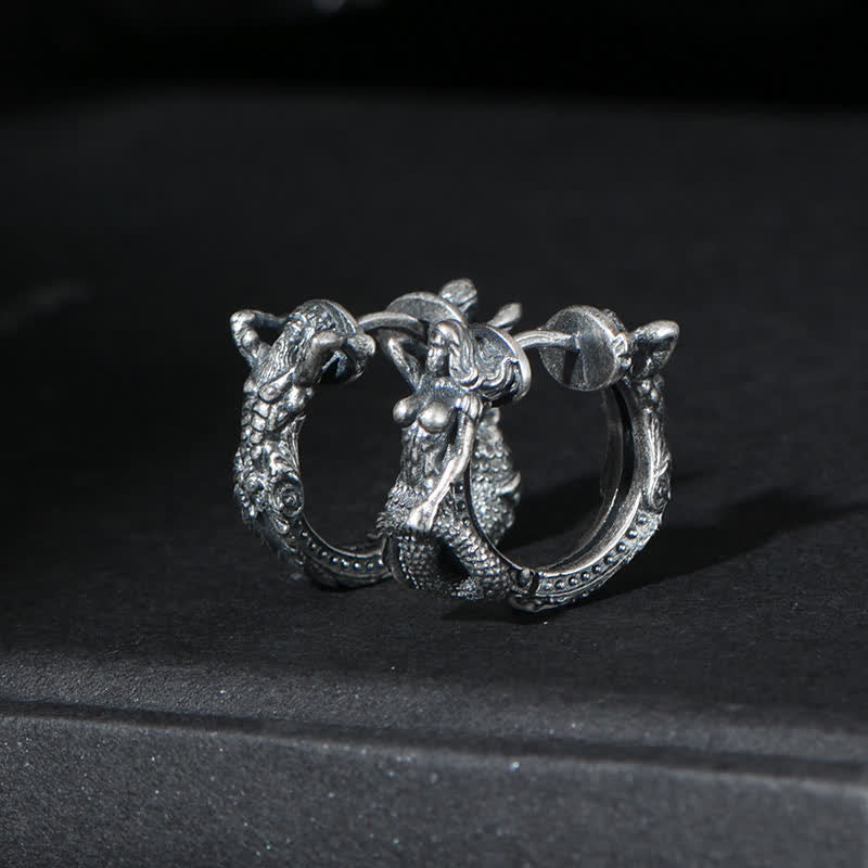 Boucles d'oreilles de protection en argent sterling 925 avec motif dragon et pierres de Buddha Stones - Une paire de boucles d'oreilles - image 0