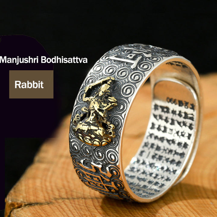 Bague ajustable Buddha Stones du zodiaque chinois Natal Bouddha Richesse Chance
