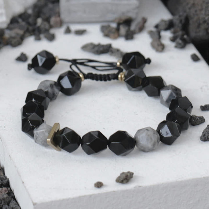Bracelet de purification en pierre noire pailletée en obsidienne noire