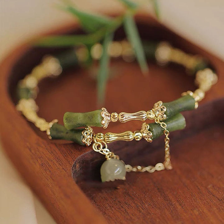 Bracelet porte-bonheur en jade et bambou avec Buddha Stones