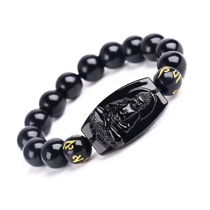 Bracelet de protection en obsidienne avec Buddha Stones et signe du zodiaque chinois