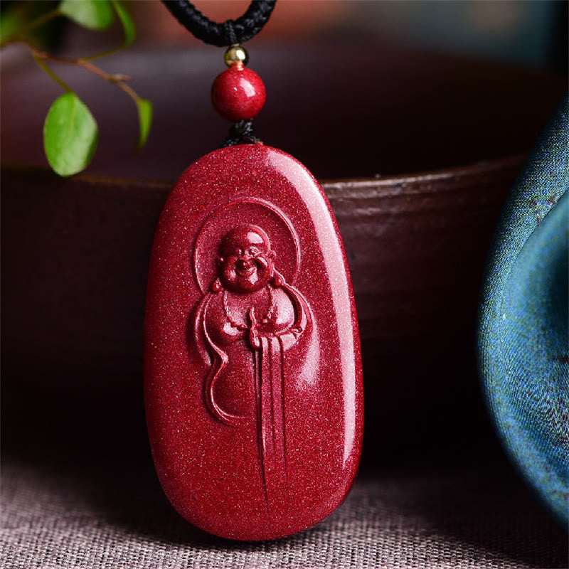 Collier pendentif en Buddha Stones rieur Yin Yang zodiaque chinois gourde cinabre naturel bénédiction - Bouddha rieur 38*21*8mm - image 1