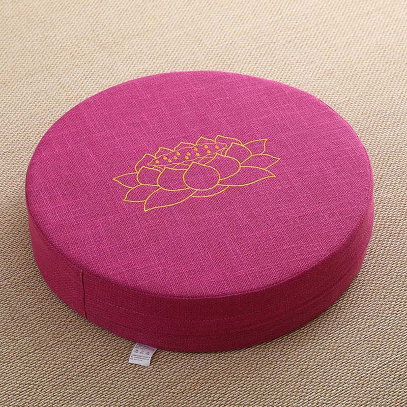 Coussin de siège de méditation en coton et lin avec broderie de Buddha Stones et de lotus - Doux - 40 cm x 10 cm - Rose vif - image 23