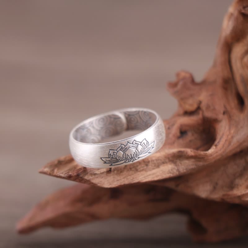 Bague de bénédiction en argent sterling 999 avec six mots vrais et éléphant de lotus de Buddha Stones - SYMBOLE DU LOTUS - 5,5 g - image 2
