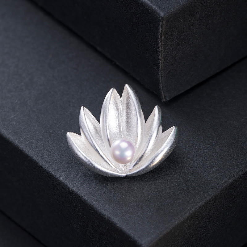 Buddha Stones Argent Sterling 925 Fleur de lotus Perle Nouveau départ Broche