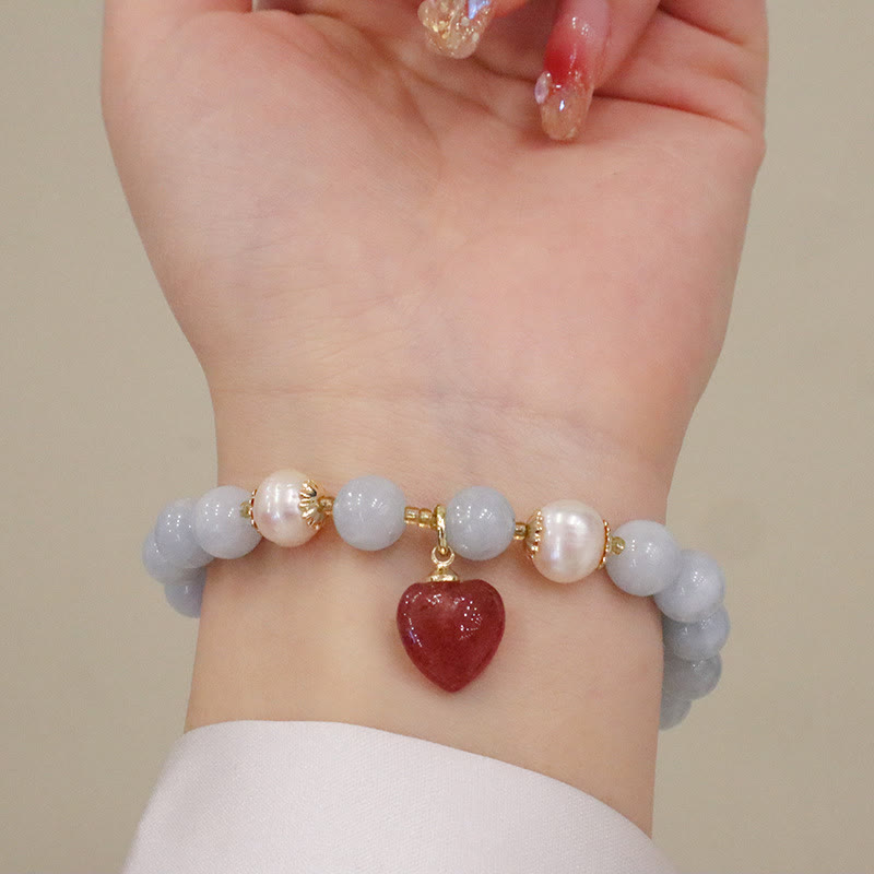Bracelet à breloques en forme de lapin, de courge et de chat en Buddha Stones -marine naturelle, calcédoine, sérénité - image 11