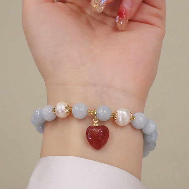 Bracelet à breloques en forme de lapin, de courge et de chat en Buddha Stones -marine naturelle, calcédoine, sérénité - image 11