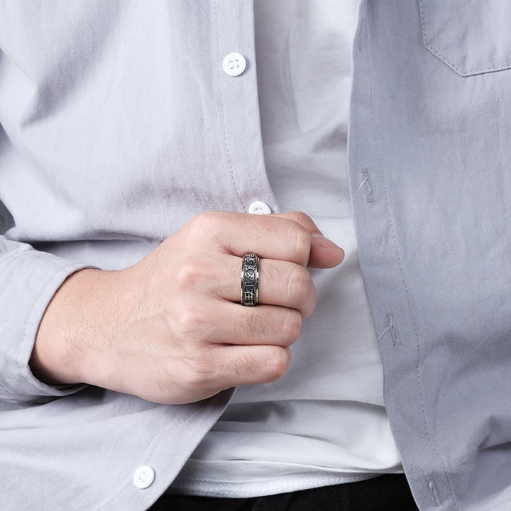 Bague rotative en acier titane avec mots et lettres, équilibre et calme