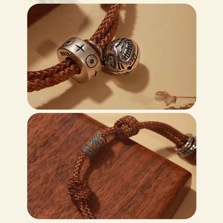 Bracelet tressé artisanal en argent sterling 925 Buddha Stones et or représentant une bête avaleuse de poisson Koi