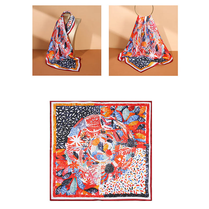 Foulard pour cheveux en soie de mûrier 100 % Buddha Stones et scène pastorale en montgolfière